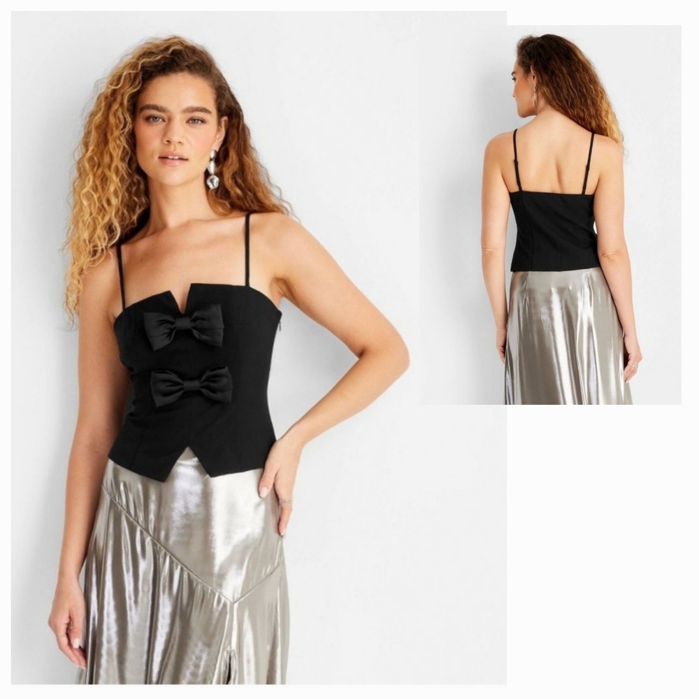 Black Bow-Accent Spaghetti Strap Tank Top
